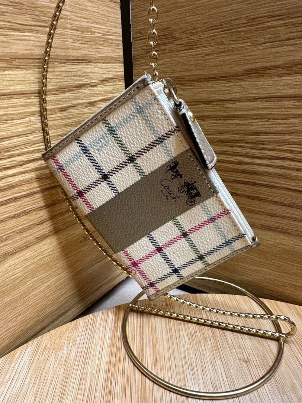 Coach Tattersall/ Checkered Coin  Purse / Key Charm